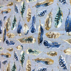 Blue Feather Print Cotton Fabric Over 1.5 Yards Bird Feathers Quilt Craft Sewing